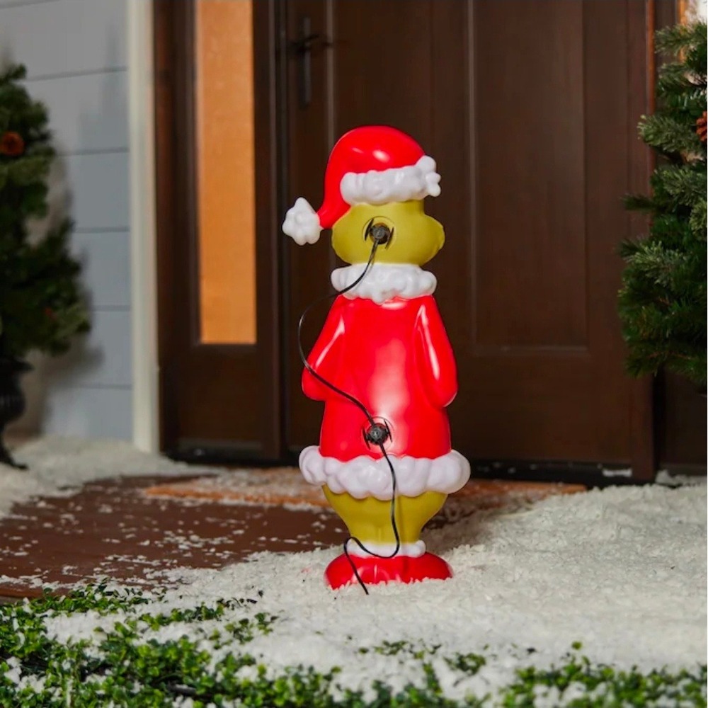 Grinch Christmas Yard Decoration Lighted Blow Mold Santa Hat Stocking Outdoor - Picture 4 of 6
